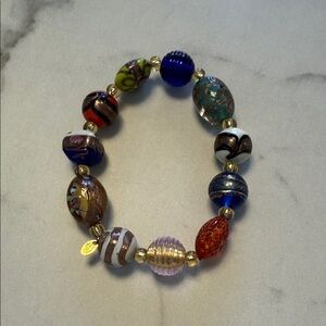 Multicolor glass Beaded Bracelet with Gold Accents